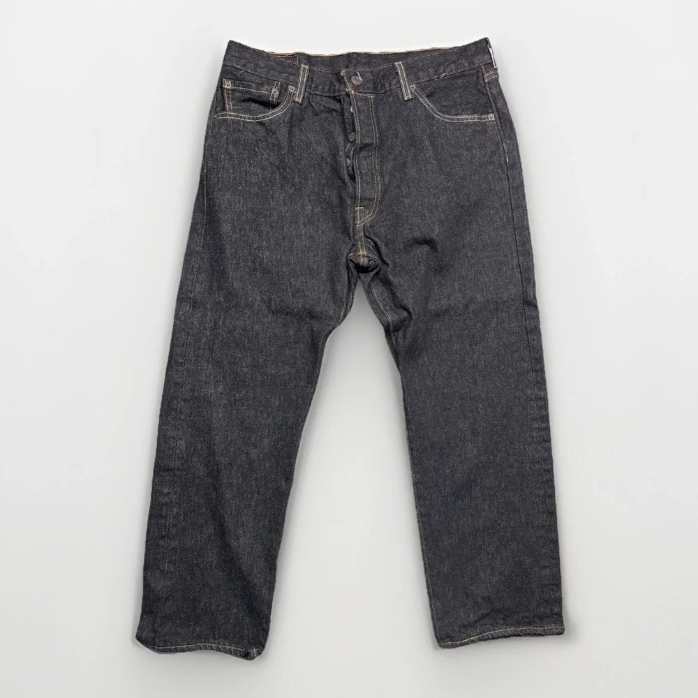 Levi's 501 Jeans 36x30 (34x28) Black Dark‎ Wash Button Fly Straight Leg Denim